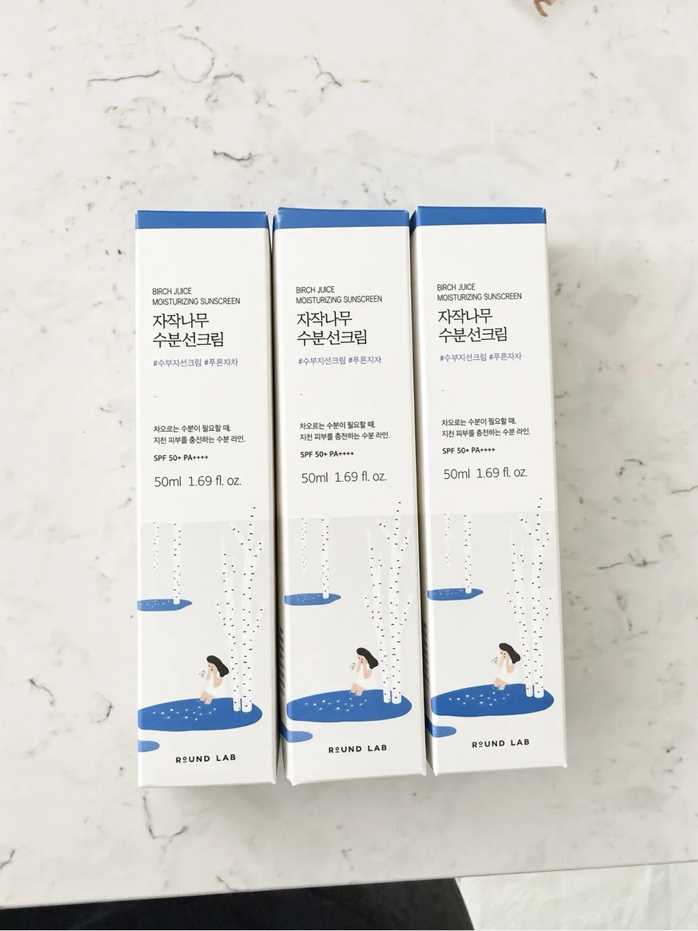 3x Round Lab Birch Juice Sunscreen SPF 50+ PA++++ Korean Version 50ml Bundle